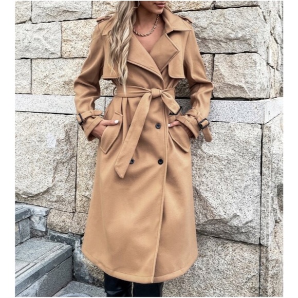 Bellanblue Jackets & Blazers - Classic Camel Tan Double Breasted Button up trench Coat Jacket Winter